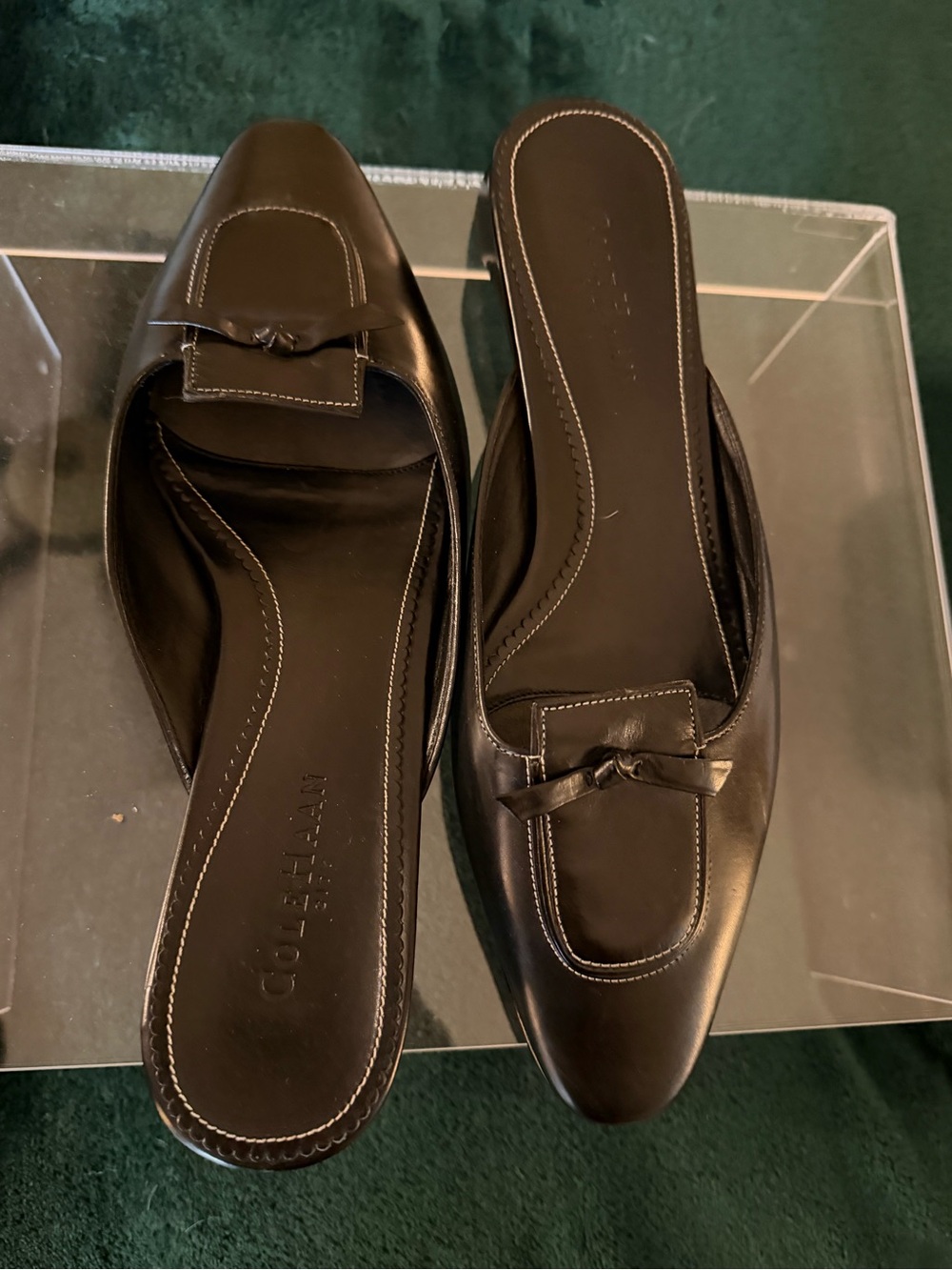 Cole Haan Black Leather Slip-On Mules with Knot Accent 8.5